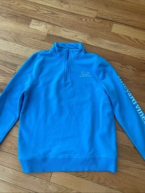Vineyard Vines Turquoise Girls/Boys 16 1/4 Zip Whale Sweatshirt